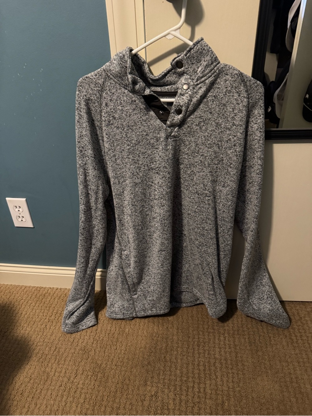 Sonoma Gray Snap-Button Funnel Neck Pullover Sweater